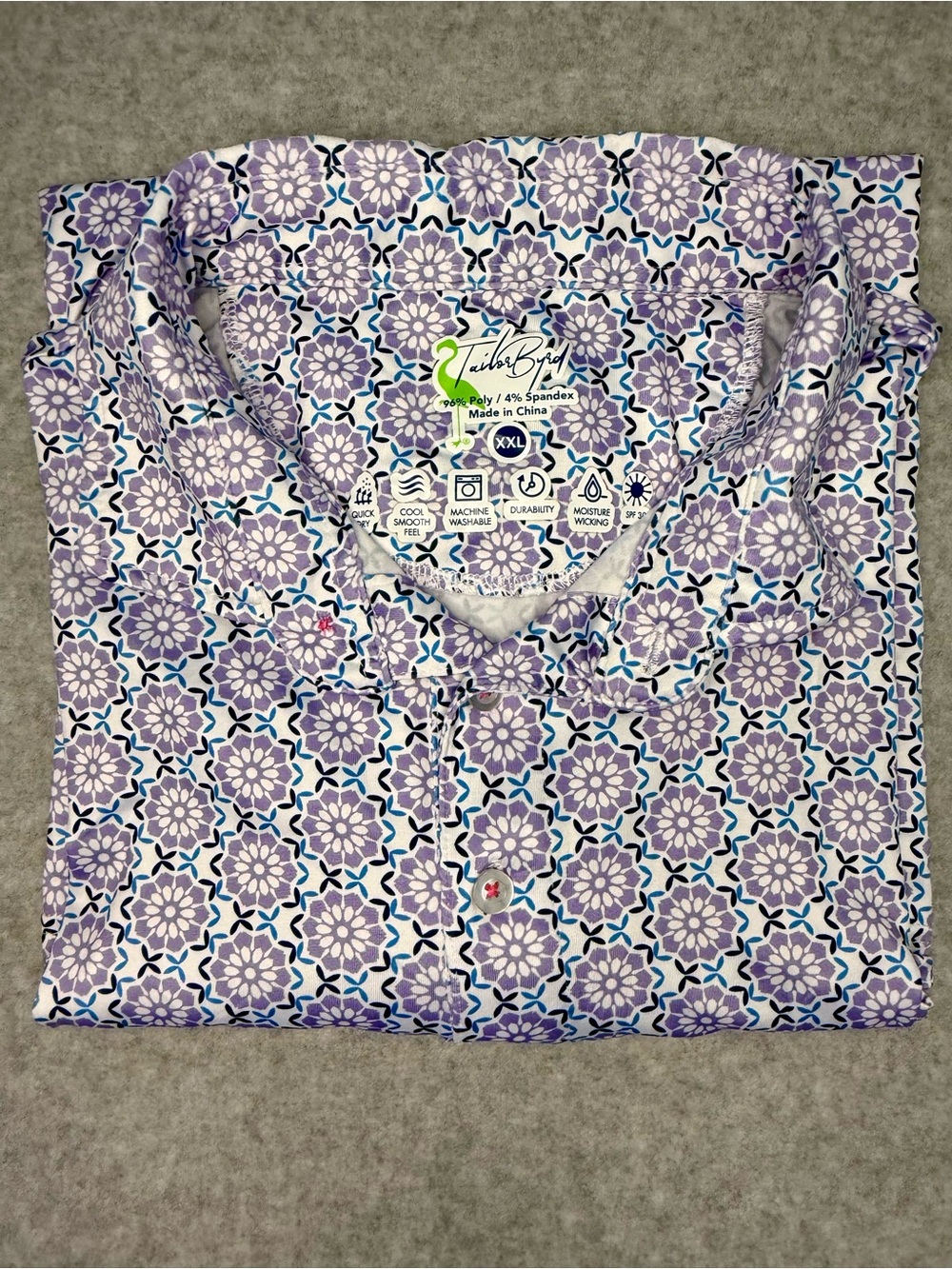 Tailorbyrd Lavender and White Geometric Floral Polo